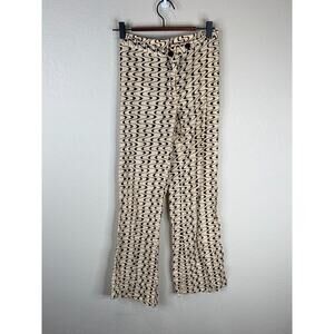 Gimaguas Womens Disco Pants XS 26‎ Tan Black Waves Flared High-Wasted Trouser